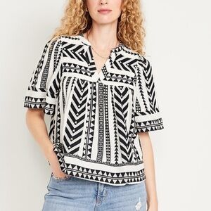 Split-Neck Textured Top